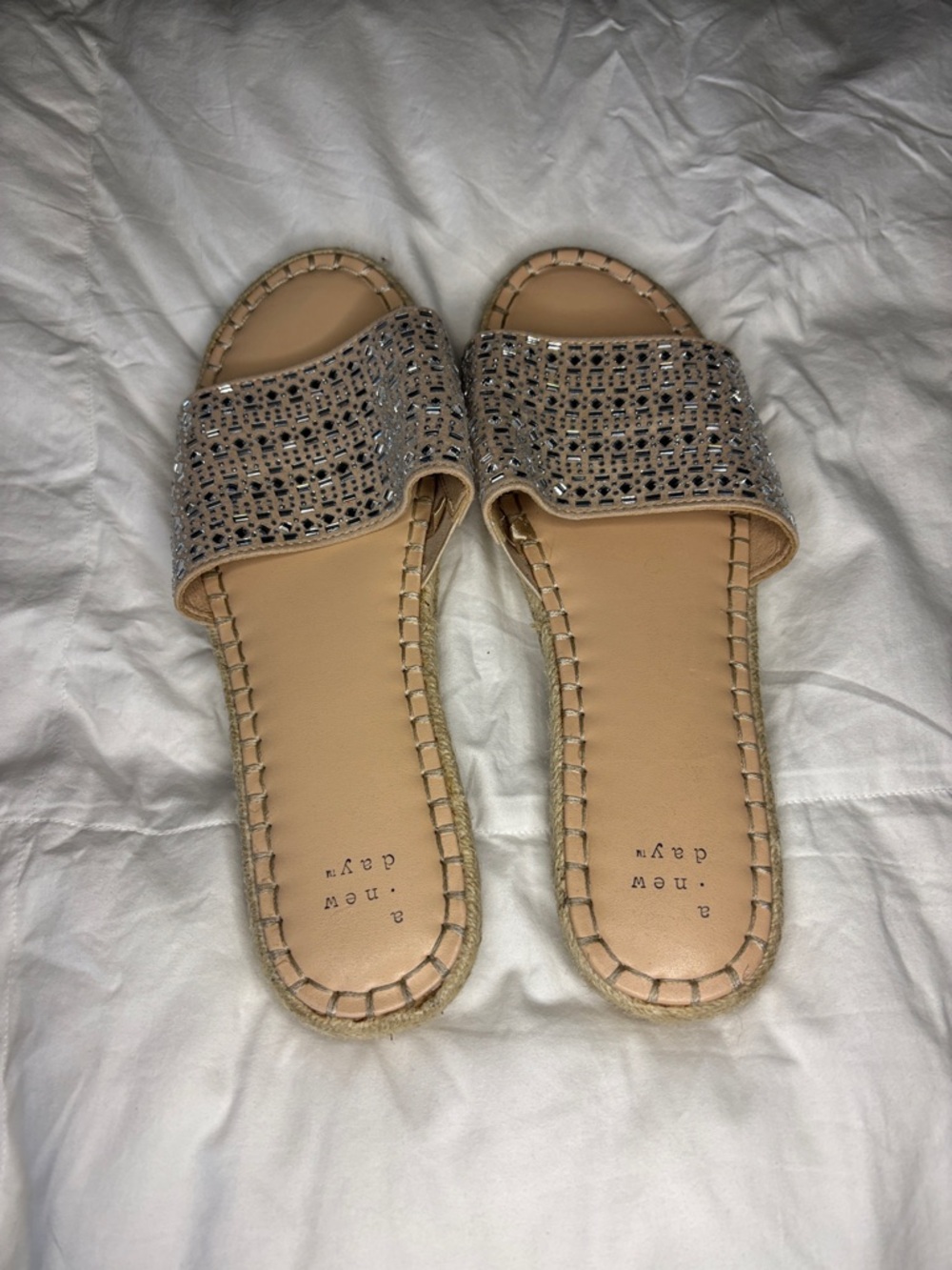 a new day Tan Slide Sandals with Sparkling Embellished Strap